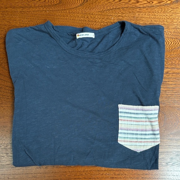Marine Layer Other - Marine Layer Men's Navy Tee with Multicolor Striped Pocket Large